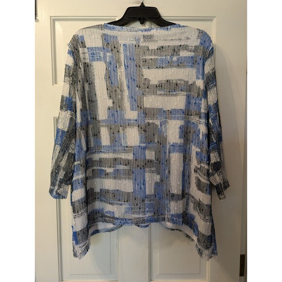 Alfred Dunner Woman 1X Top Blue White Black Abstract Geometric Textured Knit - Picture 6 of 11